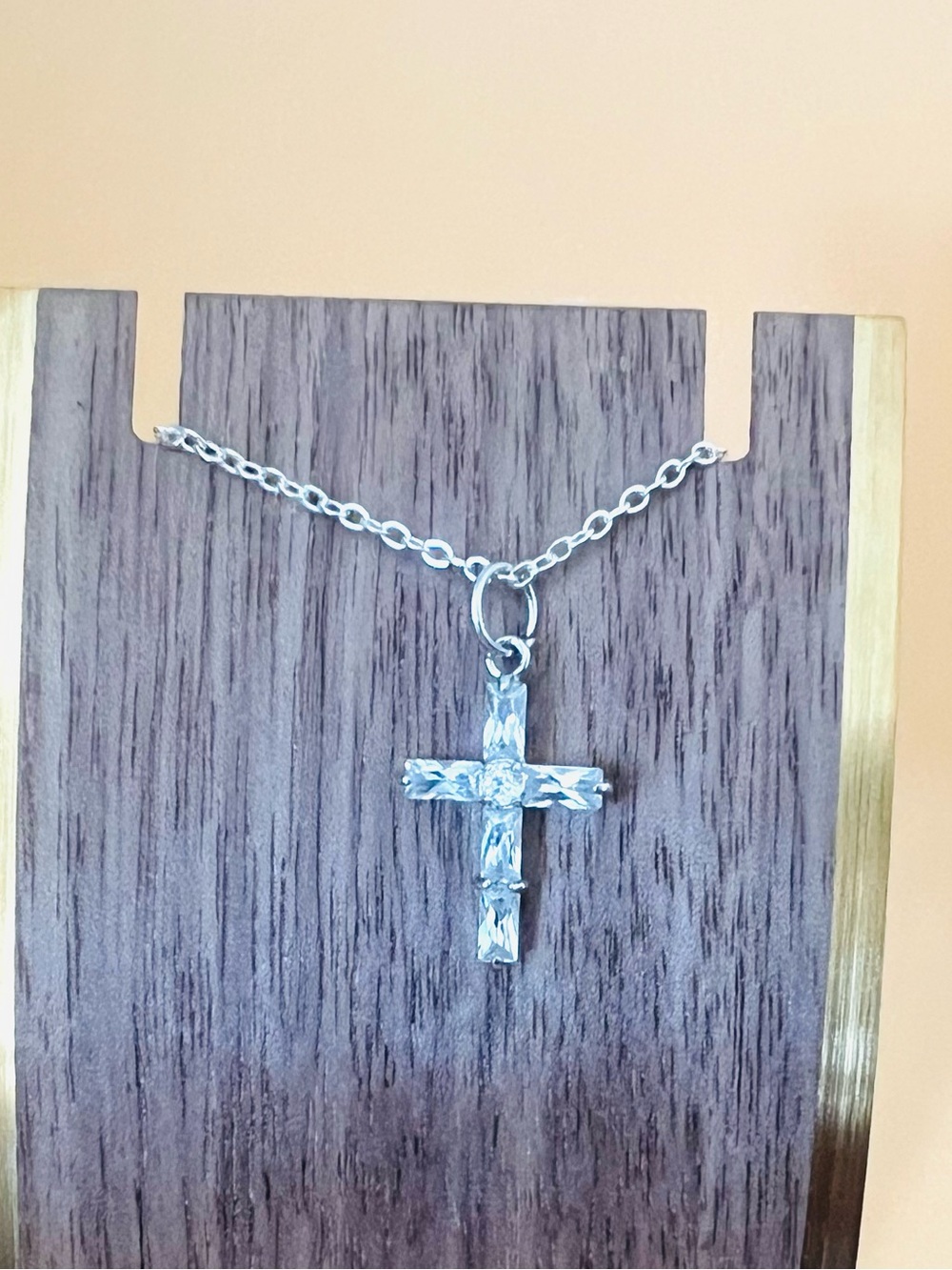 Silver plated & Clear CZ cross pendant plus matching necklace